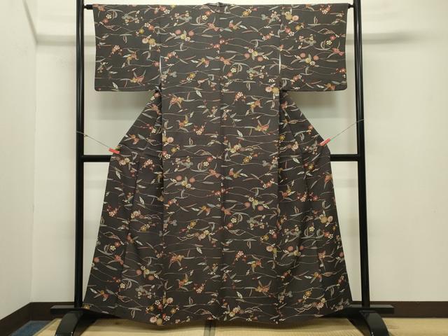 平和屋着物●上質な小紋 型染め 枝梅花文 正絹 逸品 CABA1572gh