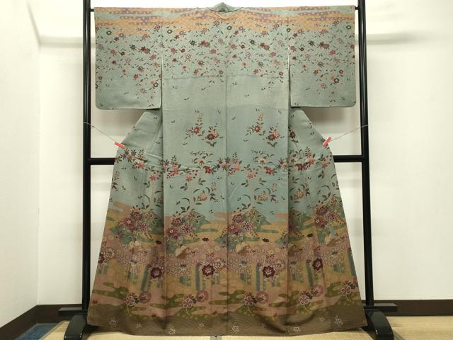 平和屋着物●訪問着 聚楽 本草染 雪輪花蝶文 正絹 逸品 CABA1598gh
