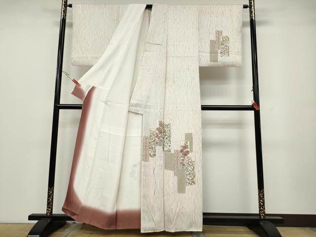平和屋着物●訪問着 杢目絞り 短冊重ね花文 金彩 正絹 逸品 CABA1613ut