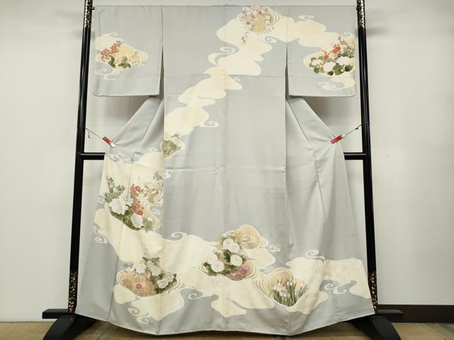 平和屋着物●訪問着 流水草花文 金彩 正絹 逸品 CABA1615ut