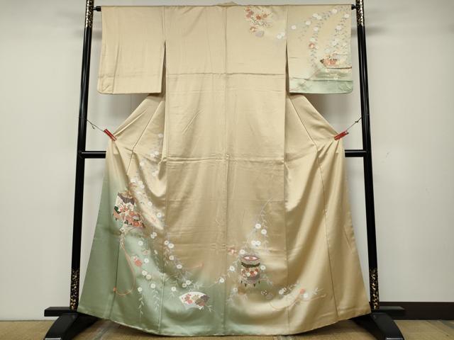 平和屋着物●訪問着 地紙貝桶花文 暈し染め 金彩 正絹 逸品 CABA1645ut