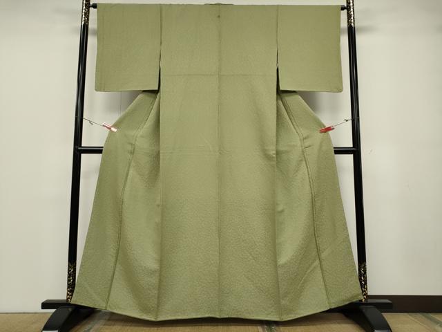 平和屋着物●上質な色無地 ふくれ織 辻が花地紋 抹茶色 正絹 逸品 CABA1745ut