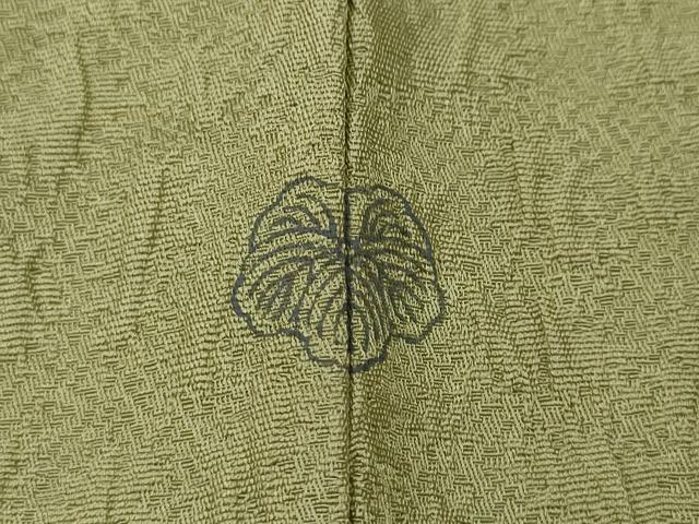 平和屋着物●上質な色無地 ふくれ織 辻が花地紋 抹茶色 正絹 逸品 CABA1745ut