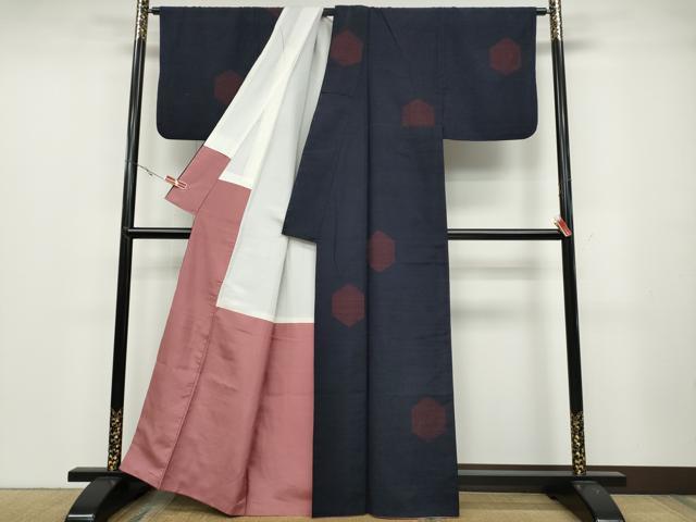 平和屋着物●結城紬 80亀甲 亀甲文 飛び亀甲柄 正絹 逸品 CABA1752ut