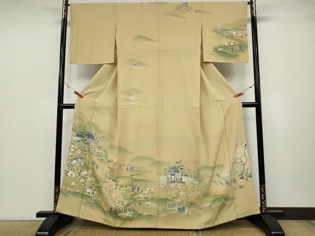 平和屋着物●訪問着 友禅 作家物 風景草花文 正絹 逸品 CABA1766ut