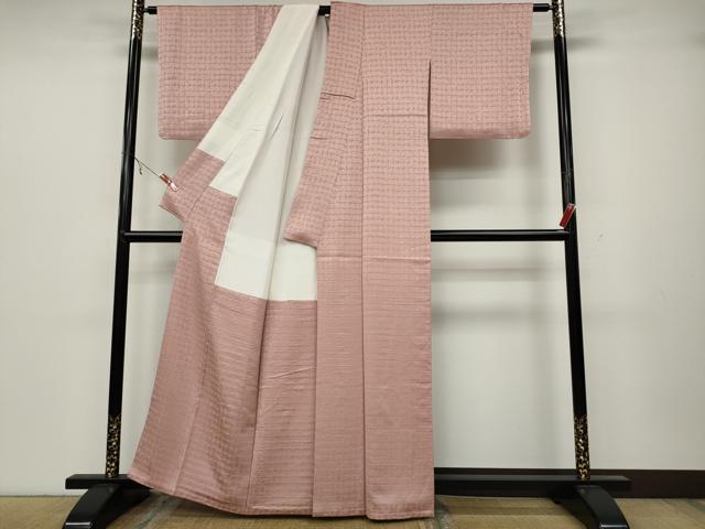 平和屋着物●上質な色無地 格子地紋 珊瑚色 正絹 逸品 CABA1874ut