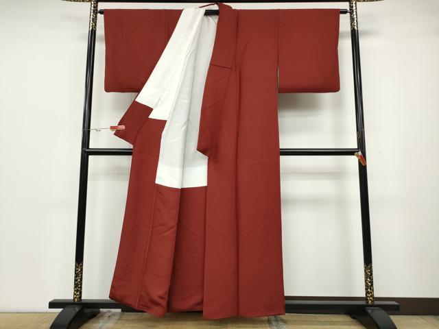 平和屋着物●上質な色無地 紋意匠 銀朱色 正絹 逸品 CABA1891ut