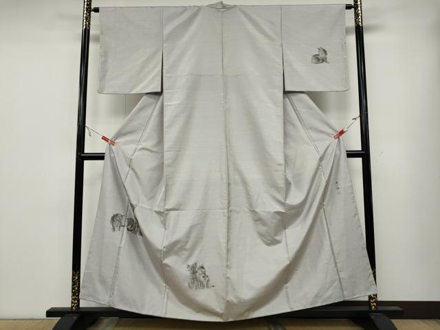 平和屋着物●訪問着 本場大島紬 作家物 手描き 遊ぶ猫 正絹 逸品 CABA1982ut