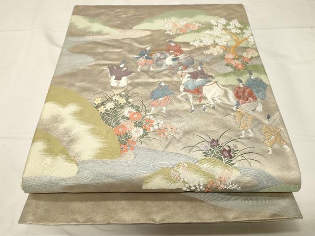 平和屋着物◎六通柄袋帯 人物文 金糸 正絹 逸品 CABA2071dy