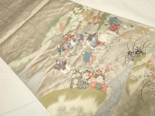 平和屋着物◎六通柄袋帯 人物文 金糸 正絹 逸品 CABA2071dy