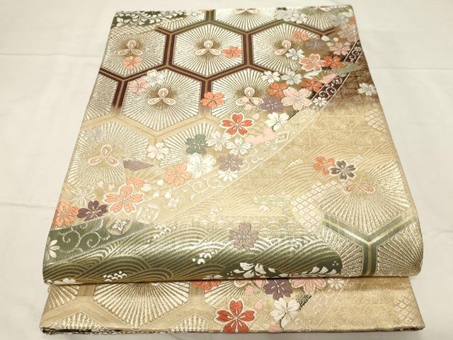 平和屋着物◎両面 六通柄袋帯 唐織 亀甲流水花文 金銀糸 正絹 逸品 CABA2088dy
