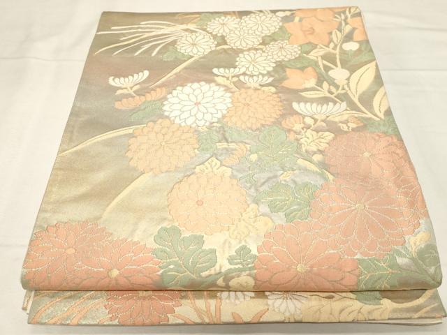 平和屋着物◎六通柄袋帯 草花文 金糸 引箔 正絹 逸品 CABA2093dy