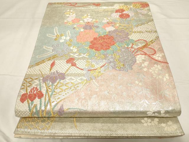 平和屋着物◎六通柄袋帯 花籠文 金銀糸 正絹 逸品 CABA2103dy
