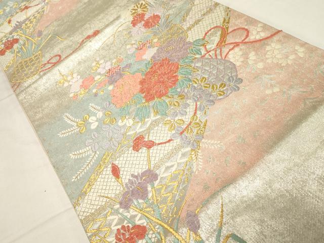 平和屋着物◎六通柄袋帯 花籠文 金銀糸 正絹 逸品 CABA2103dy