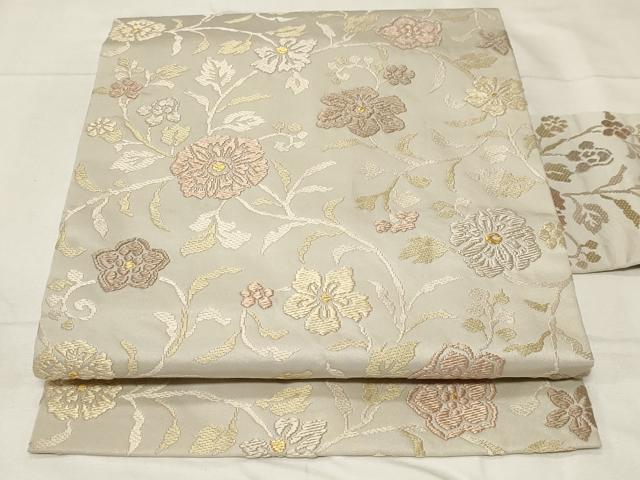 平和屋着物●九寸名古屋帯 唐織 草花文 金糸 正絹 逸品 CABA2198dy