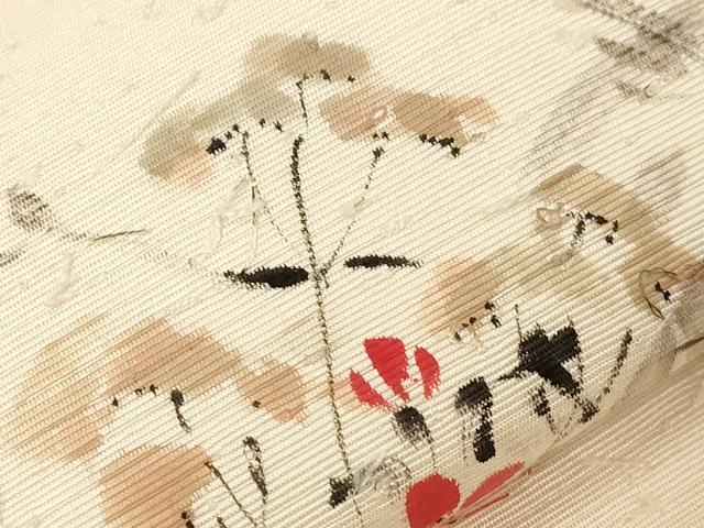 平和屋着物●九寸名古屋帯 作家物 手描き 髭紬 陶器花文 正絹 逸品 CABA2222dy