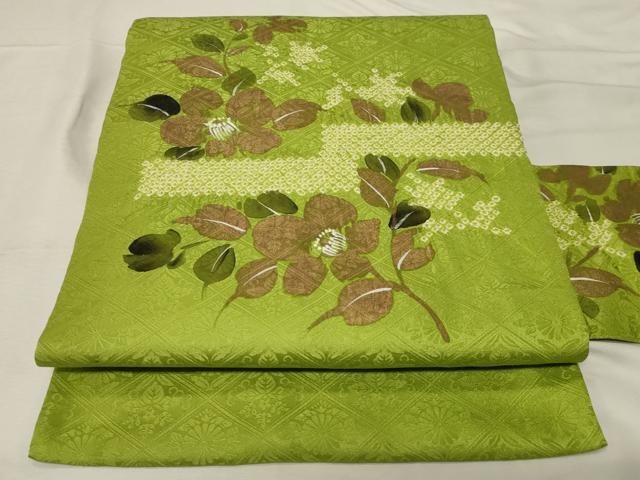 平和屋着物●九寸名古屋帯 絞り 草花文 金彩 正絹 逸品 CABA2245dy
