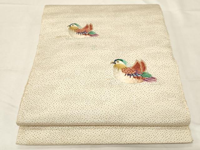 平和屋着物●太鼓柄袋帯 紬地 刺繍 流水鴛鴦文 金糸 正絹 逸品 CABA2286dy