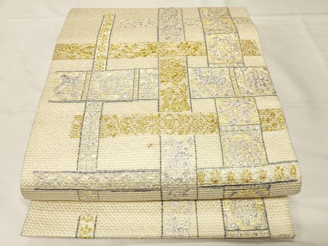 平和屋着物●六通柄袋帯 幾何学花文 金銀糸 正絹 逸品 CABA2312dy