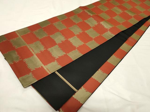 平和屋着物●全通柄 本袋帯 市松文様 金糸 正絹 逸品 CABA2342dy