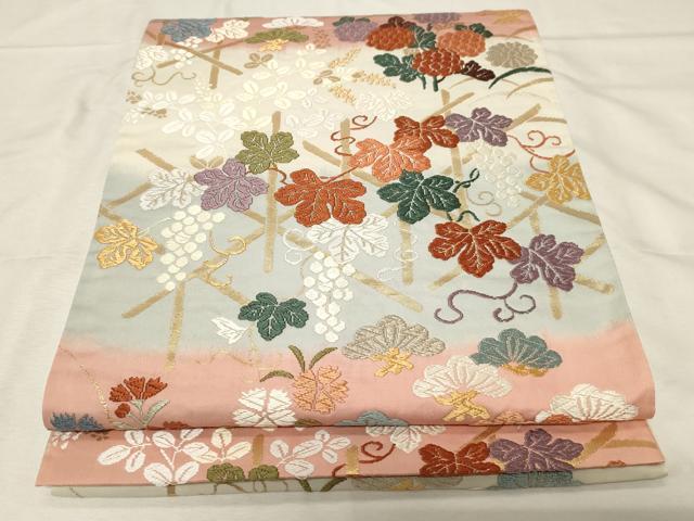 平和屋着物●六通柄袋帯 唐織 葡萄蔦の葉文 金糸 正絹 逸品 CABA2346dy