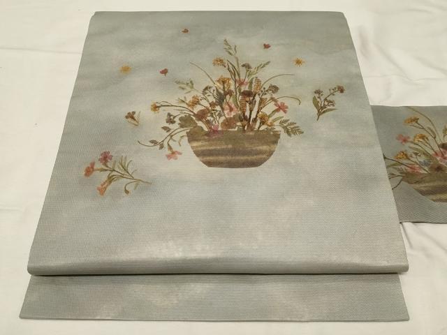 平和屋着物●九寸名古屋帯 花香織 陶器花文 引箔 正絹 逸品 CABA2376dy