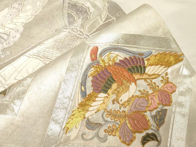 平和屋着物▼六通柄袋帯 駒刺繍 鳳凰舞蝶文 金銀糸 引箔 正絹 逸品 CABA2398dy