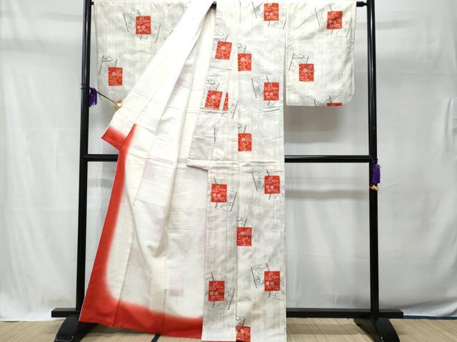 平和屋着物■上質な紬 色紙重ね花文 正絹 逸品 CABA2548fb