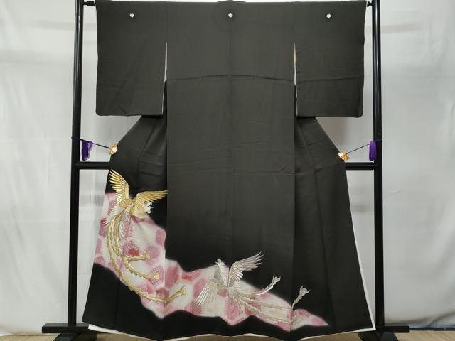 平和屋着物■豪華黒留袖 刺繍 鳳凰亀甲花文 暈し染め 銀彩 正絹 逸品 CABA2559fb
