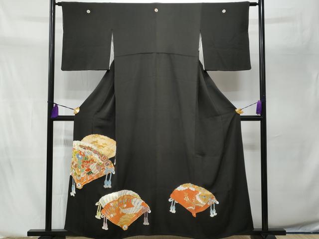 平和屋着物■豪華黒留袖 駒刺繍 檜扇花文 金彩 正絹 逸品 CABA2561fb
