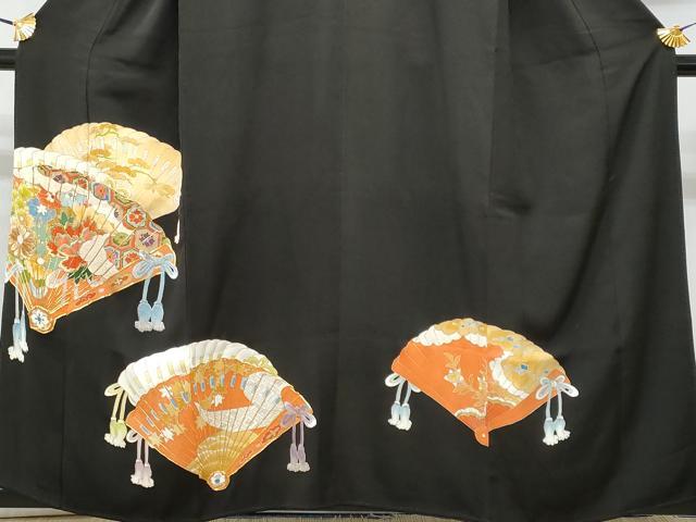 平和屋着物■豪華黒留袖 駒刺繍 檜扇花文 金彩 正絹 逸品 CABA2561fb