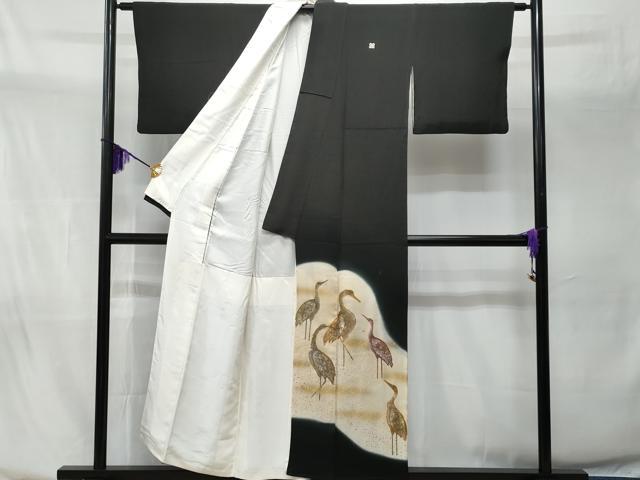 平和屋着物■豪華黒留袖 駒刺繍 群鶴 暈し染め 金銀彩 正絹 逸品 CABA2563fb