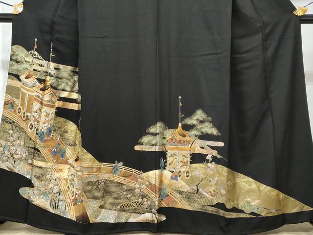 平和屋着物■豪華黒留袖 鉾 渡り橋人物文 金銀彩 正絹 逸品 CABA2580fb