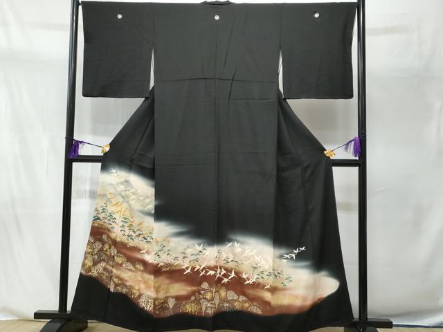 平和屋着物■豪華黒留袖 遠山飛鶴草木文 暈し染め 金彩 正絹 逸品 CABA2583fb