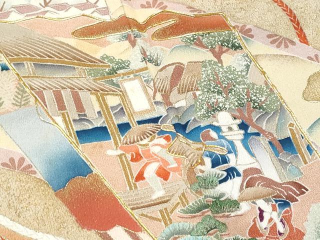 平和屋着物■豪華黒留袖 駒刺繍 扇面風景花文 暈し染め 正絹 逸品 CABA2589fb
