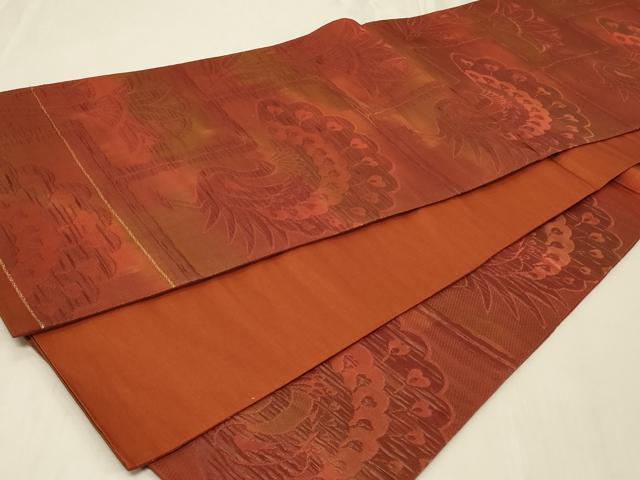 平和屋着物◎六通柄袋帯 ふくれ織 孔雀花文 正絹 逸品 CABA3083in