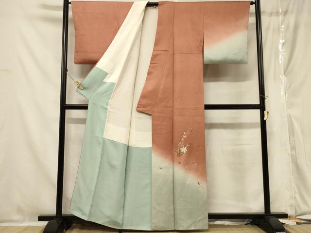 平和屋着物■訪問着 総刺繍 草花文 暈し染め 金糸 正絹 逸品 CABA3172in