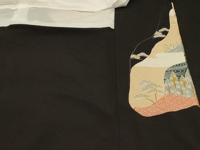 平和屋着物■豪華黒留袖 扇面飛鶴風景文 正絹 逸品 CABA3188in
