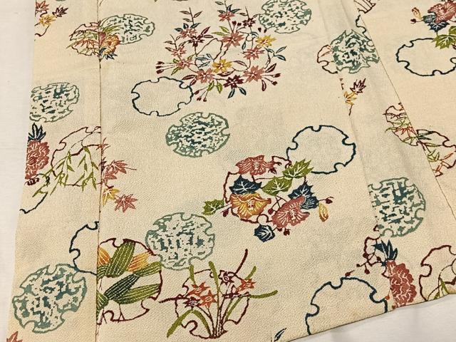 平和屋着物#羽織 型染め 雪輪花文 鬼しぼ縮緬 正絹 逸品 CABA3484ua