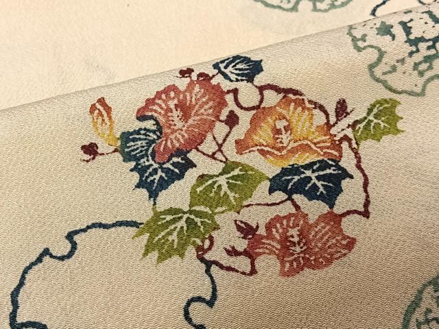平和屋着物#羽織 型染め 雪輪花文 鬼しぼ縮緬 正絹 逸品 CABA3484ua