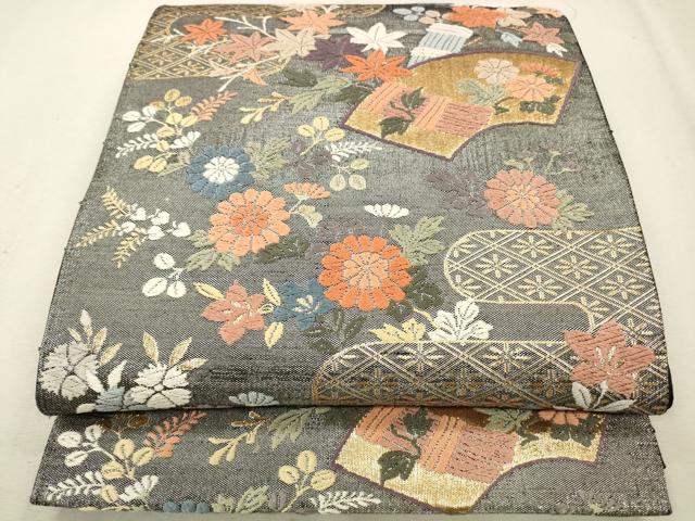 平和屋着物◎佐賀綴 六通柄袋帯 唐織 地紙草花文 秋草
