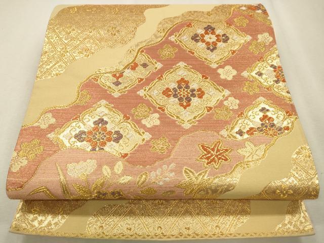 色無地白橡色　しつけ糸正絹未使用　六通柄袋帯　螺鈿ワンポイント金彩　正絹未使用 色無地白橡色 しつけ糸正絹未使用 六通柄袋帯 螺鈿ワンポイント