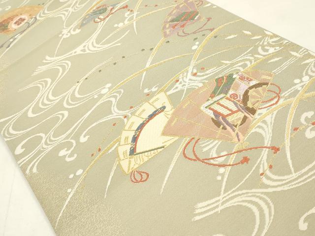 平和屋着物◎六通柄袋帯 檜扇花扇 京乃舞 金糸 正絹 逸品 CABA3721qe