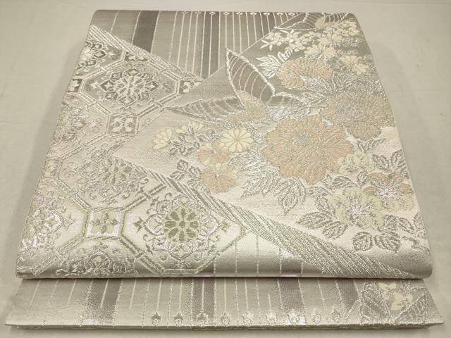 平和屋着物◎六通柄袋帯 色紙花蝶文 金銀糸 正絹 逸品 CABA3741qe