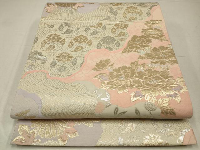 平和屋着物◎六通柄袋帯 道長草花文 金銀糸 正絹 逸品 CABA3747qe