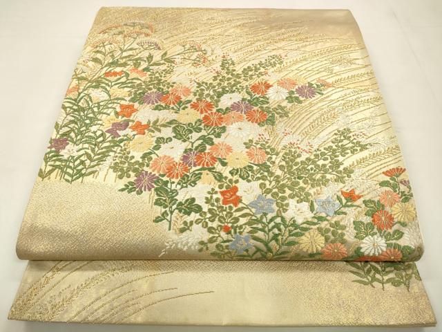 平和屋着物◎六通柄袋帯 唐織 秋草文 金糸 引箔 正絹 逸品 CABA3832qe