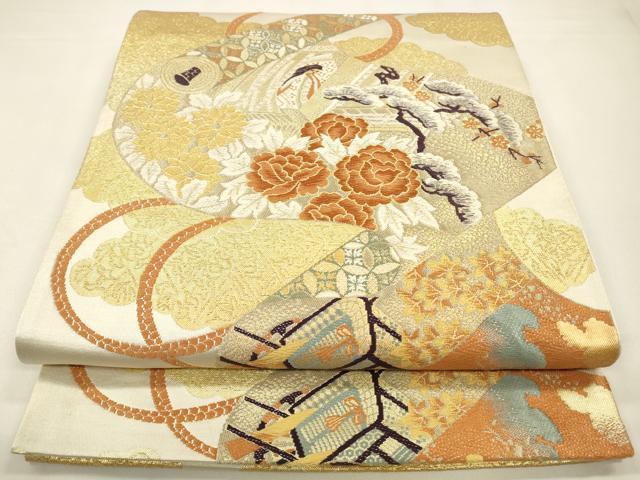 平和屋着物◎六通柄袋帯 唐織 絵巻吉祥花文 金糸 正絹 逸品 CABA3841qe