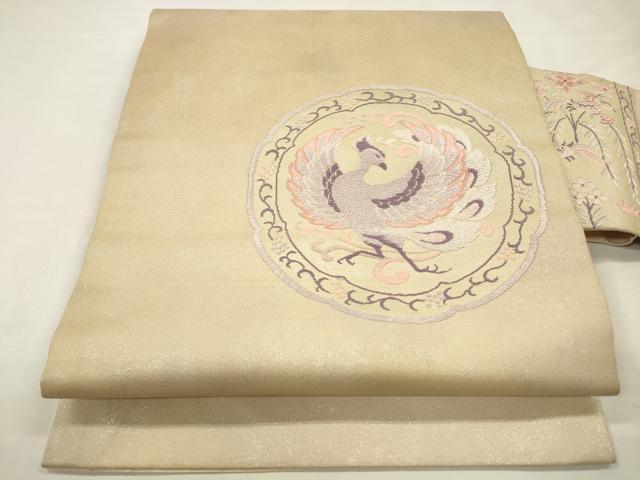 平和屋着物◎九寸名古屋帯 唐織 鳳凰文 銀糸 引箔 正絹 逸品 CABA3850qe