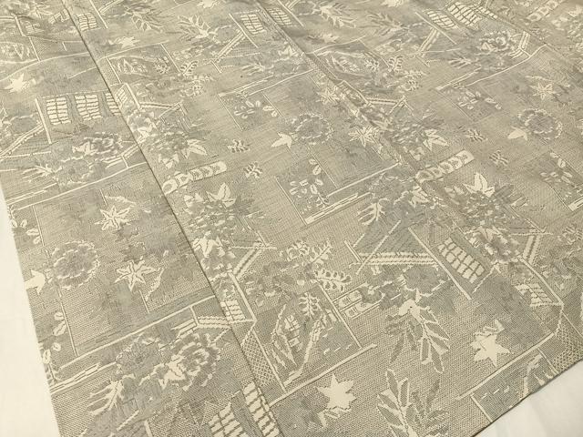 平和屋着物●本場大島紬 白大島 9マルキ 風景花文 正絹 逸品 CABA4641vp