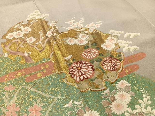 平和屋着物●豪華色留袖 駒刺繍 雪輪花鳥文 暈し染め 正絹 逸品 CABA4645vp